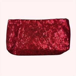 Red Clutch. Velvet and Sequins. Button Snap. Excellent Vintage Condition!